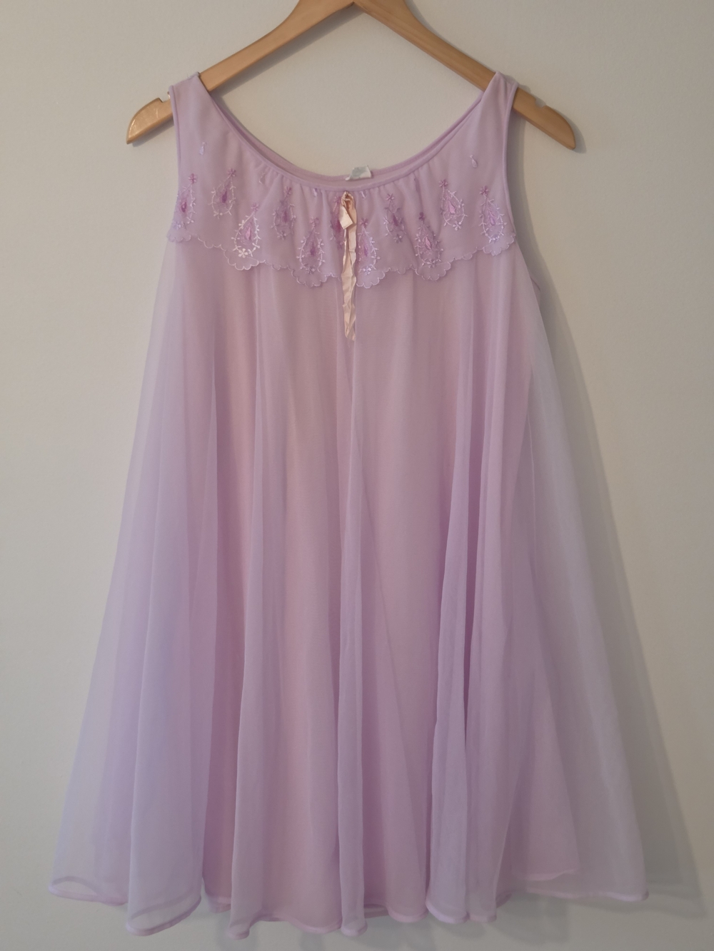 60s Lace Yoke Chiffon Nightgown - Lavender
